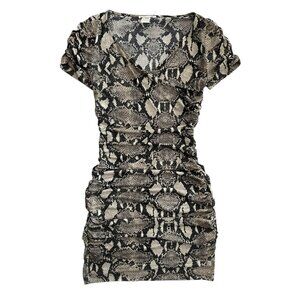 Alberto Makali Python Ruched Faux Wrap Bodycon Knee Length Dress Beige M Mobwife